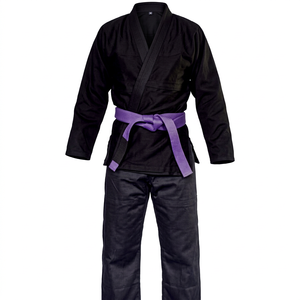 Pantalon d'uniforme d'arts martiaux noir personnalisé avec ceinture violette – Ensemble de vêtements d'entraînement - Product Image 1