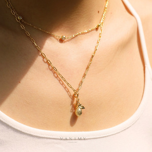 발렌타인 데이 선물 우아한 구리 합금 진짜 금도금 열대 과일 지르콘 펜던트 목걸이 팔찌 수제 DIY - Product Image 5