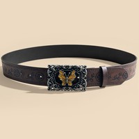 Ceintures de cowboy personnalisées, ceintures western, sangle en PU, motif floral pressé, boucle en alliage papillon, accessoire de taille vintage pour femme