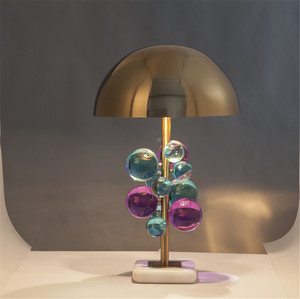 Modern Creative Bubble Design Table Lamp With Colorful Crystal Balls <strong>Gold</strong> <strong>Lampshade</strong> and Marble Base for Home Bedroom and Office - Product Image 4