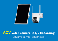 Caméra de sécurité solaire 4G LTE 3MP AOV avec objectif fixe PTZ 360°, surveillance extérieure par carte SIM, vision nocturne couleur et détection IA