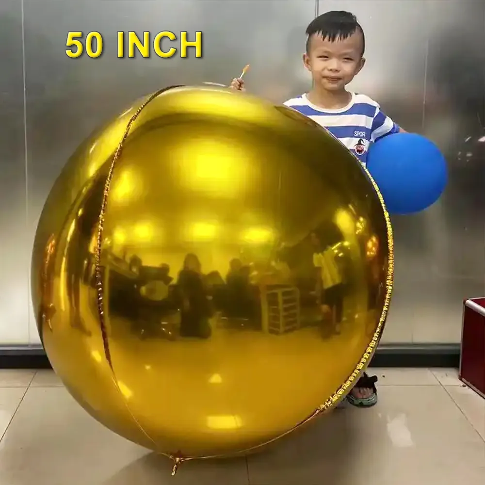 Buona qualità grande 50 pollici argento oro decorazione del partito 4D sfera Ballon grande palloncino stagnola all'aperto elio 4D sfera palloncino