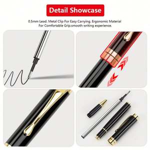 Promotional Custom Pen Logo Luxury Business Gift Black Metal <b>Roller</b> 2 Refills Ball Point Pens Set With Box - Product Image 2
