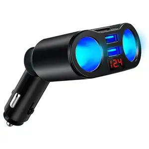 Display digital 120W 2 maneiras LED carro isqueiro duplo soquete divisor adaptador de alimentação + Dual USB QC3.0 carregador de carro rápido