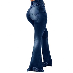 Pantalones vaqueros acampanados de mezclilla perforada lavada de moda al por mayor para mujer, de talle alto, estilo skinny - Product Image 4