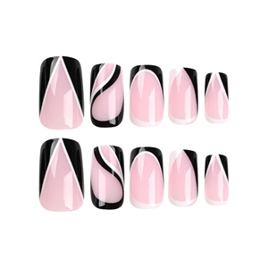 Ms.Miemie 24 <span class=keywords><strong>Uñas</strong></span> Postizas Reutilizables de ABS, Diseño de Ataúd Largo con Línea Blanca <span class=keywords><strong>y</strong></span> Negra, Punta de Uña Falsa para Dedos, <span class=keywords><strong>Uñas</strong></span> al por Mayor - Product Image 4