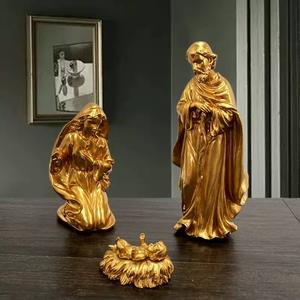 Presepe Natalizio Europeo Creativo con Gruppo di Cavalli, Scenografia Natalizia in Resina Dipinta a Mano, Piramide Musicale Religiosa - Product Image 5