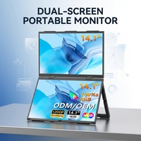 Monitor Portátil Doble Plegable de 14 Pulgadas FHD, Extensor de Pantalla para Laptop con Soporte Plegable