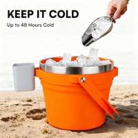 Seau à glace en acier inoxydable à double paroi isolé Puredrift, design moderne et simple, 7 L (256 oz), conservation du froid pendant 48 heures pour l'extérieur