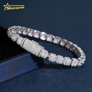Pulsera de tenis con racimo de 6mm, Moissanita VVS que pasa la prueba del diamante, Cadena cubana estilo Hip Hop de Plata 925, Cadena cubana de eslabones de Moissanita - Product Image 1