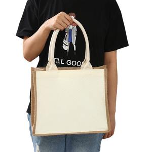 Grosir tas rami belanja Tote Bag bahan ramah lingkungan Pernikahan promosi pantai rami Logo kustom dengan saku ritsleting - Product Image 2