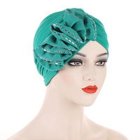 Rayas largas elegantes con decoración de diamantes Sombrero de turbante para mujer Nueva gorra India Sombrero de turbante Islámico