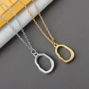 Anti Tarnish Fashion Jewelry Hollow Geometric Pendant Brass Gold Plated Simple Necklace For Women