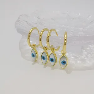 Perhiasan emas 14k anting kerang emas kuning Solid anting-anting Hoop mata setan Lucu untuk wanita