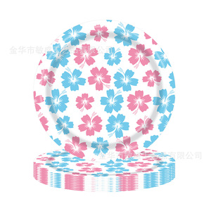 Nouvelles assiettes jetables et serviettes en papier à fleurs d'Althéa hawaïennes - Couleurs rouge/bleu/rose pour la décoration de fête d'anniversaire et de sortie de printemps - Product Image 5