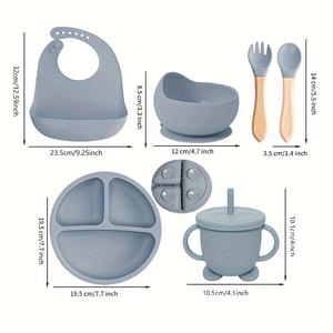 Ensembles d'assiettes et <span class=keywords><strong>de</strong></span> bols antidérapants pour enfants <span class=keywords><strong>de</strong></span> 6 PCS avec tasse <span class=keywords><strong>de</strong></span> bib réglable, fourchettes et cuillères <span class=keywords><strong>de</strong></span> sil - Product Image 2