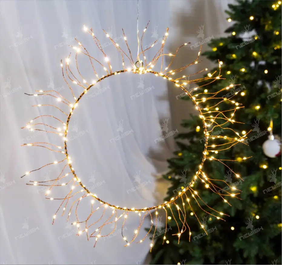 उच्च गुणवत्ता वाली सन रिंग एलईडी लाइट क्रिसमस सर्वश्रेष्ठ सजावट लोहे की रस्सी झूमर लाइट वाटरप्रूफ गर्म सफेद रिंग आकार एलईडी लाइट