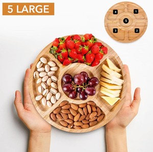 Bandeja de Servir Redonda de Bambú con 5 Compartimentos <span class=keywords><strong>para</strong></span> Dulces, Aperitivos, Frutos Secos - Product Image 6