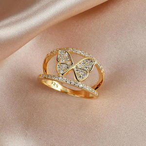 Anillo de Cóctel Q225 con Forma de Mariposa para Mujer, Plata de Ley 925, Chapado en Oro, Circonita Cúbica, Micro Pavé, Joyería de Moda, Regalo - Product Image 1