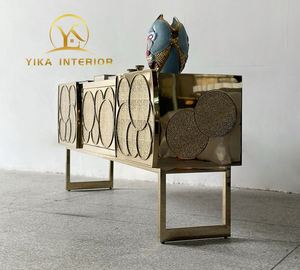 Aparador de Lujo Contemporáneo Estilo <span class=keywords><strong>Palacio</strong></span>, Mueble de Metal Pulido Dorado con Acabado Mate Martillado para Sala de Estar, Pasillo o Villa - Product Image 4