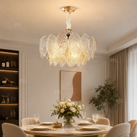 Lustre en verre à feuillage élégant, suspension multicouche en forme de feuille, hauteur réglable, en alliage de zinc doré à la française, pour la maison et la salle à manger