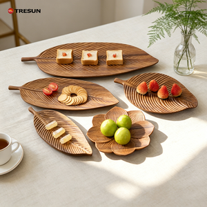Assiette ovale créative en noyer, ensemble de vaisselle, assiettes en bois massif pour fruits et viandes, assiette à thé en bois naturel sculptée à la main - Product Image 2
