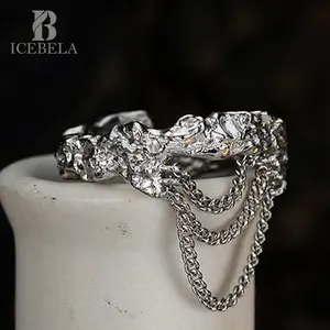 Fashion Jewelry Light Luxury Rings Woman Unique Tin Foil Pleated Texture Tassel Chain Ring 925 Sterling Silver Ring For Girls