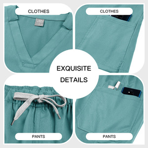 Women's V-Neck Short Sleeve <b>Scrub</b> <b>Set</b> Moisture Wicking Hospital Uniforms Split <b>Set</b> For Medical Staff - Product Image 4