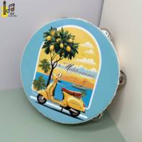 Tambourin miniature de 15 cm de diamètre, instrument de musique en bois, tambourin à main pour mariage, avec impression de citrons, jouet de tambour
