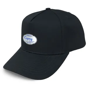 Unisex OEM Factory Price Small Minimum Order 100% Cotton Black Golf Caps Curved Brim A Frame Black 5 Panel Baseball Caps Hats