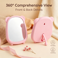 Miroir de Maquillage de Bureau Ours Mignon Rose Pastel Kawaii HD sur Pied, Vente en Gros, Logo Personnalisé OEM, Direct Usine