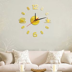 Creative Coffee Cup Wall <b>Clock</b> DIY Mute <b>Digital</b> <b>Clock</b> 3D Acrylic Mirror Decoration Wall Stickers for Living Room Kitchen - Product Image 3