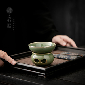 Ceramic Tea <b>Strainer</b> Celadon Green Round Kung Fu Tea Set Accessory Filter <b>Mesh</b> Infuser Without Lid Afternoon Tea Use - Product Image 4