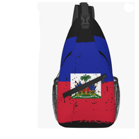 Sac bandoulière personnalisé de haute qualité avec drapeau d'Haïti, logo personnalisé, sac de poitrine, sac à dos bandoulière, sac de voyage