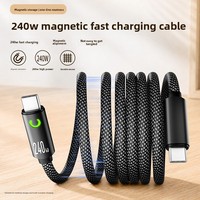 Câble de charge rapide et de transfert de données USB C vers C à double port magnétique en cuivre pur 240W avec lampe LED pour iPhone Samsung Android IOS
