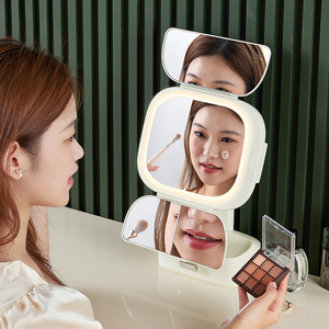Vanity <b>Mirror</b> With <b>Light</b> Rotatable Multi Functional Makeup <b>Mirror</b> Desktop Storage Box For Bedroom <b>Dressing</b> <b>Table</b> - Product Image 5