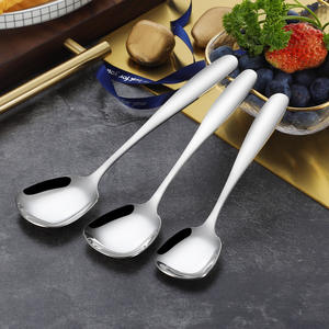Square Flat Bottom <b>Spoon</b> 304 Stainless Steel Food Grade For Kids Dining <b>Soup</b> <b>Spoon</b> Thick Handle Solid Color - Product Image 4