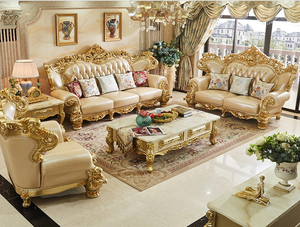 European Style Leather Sectional <b>Sofa</b> Set with Solid Wood Carved Frame Durable & Comfortable for Apartment Living Room <b>Hotel</b> - Product Image 5