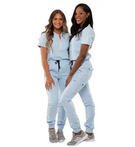 Scrubs Women Custom Logo Anti-wrinkle Breathable Hospital Nurse Suits Sets Stylish Medical Stretching Jogger Scrubs Uniform Sets