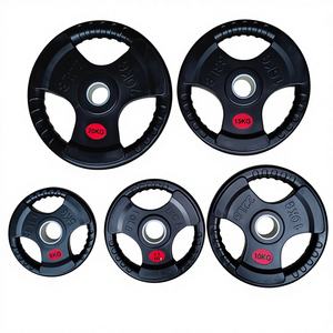 Disques de musculation en caoutchouc à triple grip, plaques de poids en caoutchouc pour haltères, idéales pour la musculation - Meilleures ventes - Product Image 1