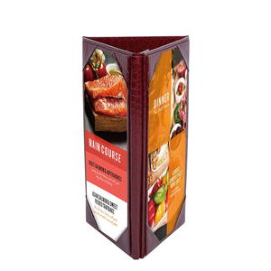 Soporte de Menú Giratorio Triangular de Cuero de Cocodrilo Personalizado para Restaurante, con 3 Vistas - Product Image 1
