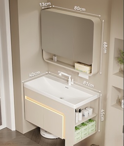 Modern Water Resistant Hotel Use 40cm Width Deepened Ocean Basin Honeycomb Aluminum <b>Wall</b>-Mounted Vanity Combo Bathroom Cabinet - Product Image 6