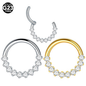 Ciondolo in titanio con zircone chiaro anello a segmento incernierato in PVD placcato naso <span class=keywords><strong>Septem</strong></span> anello per il corpo Piercing gioielli - Product Image 1