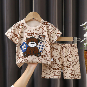 优质男女通用童装男童夏季服装柔软100% 棉t恤短袖2件套婴儿服装 - Product Image 4