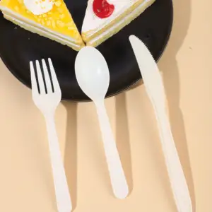 经济实用的一次性健康蛋糕刀牛排叉汤勺餐具可生物降解玉米淀粉材料