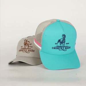 Gorra de malla con rayas y bordado 3D personalizado, gorra trucker de 5 paneles de perfil alto, 100% algodón para deportes - Product Image 6