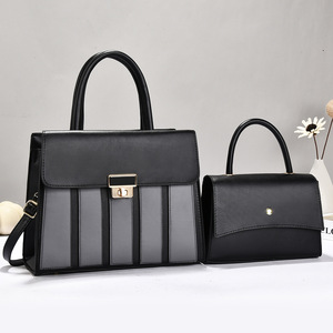 Two Piece Handbag <b>Set</b> Leather Look Tote <b>Bag</b> <b>and</b> Shoulder <b>Bag</b> Blue Stripe Office Daily <b>Purse</b> - Product Image 3