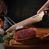 Couteau de chef Kitchenbliss VG-10 en acier Damas cuivré à 73 couches avec manche en bois, couteau japonais Kiritsuke