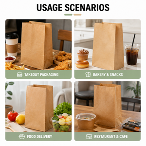 Bolsas de papel kraft personalizadas para alimentos, bolsas para llevar pan de panadería, bolsas de papel kraft resistentes al aceite, bolsas de papel con base cuadrada - Product Image 3