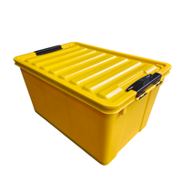 Caisse de rangement empilable en plastique jaune QS avec couvercle et loquet, conteneur robuste en PP pour entrepôt et maison